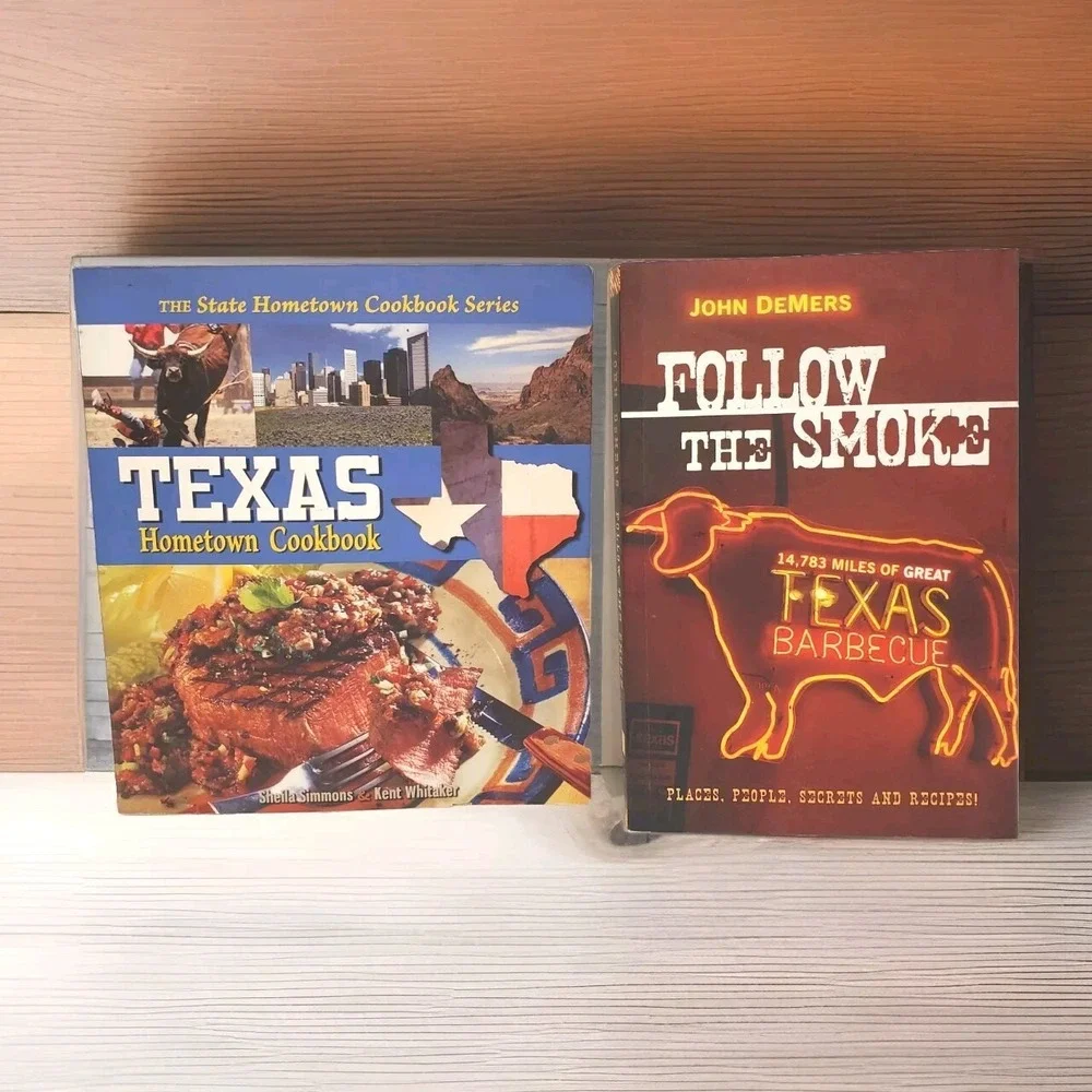 Set of 2 Texas Cookbooks Follow the Smoke & Hometown‎ Cookbook Recipes Stories